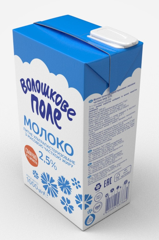 Молоко ВОЛОШКОВЕ ПОЛЕ ультрапастеризоване, 2,5%, 1000г